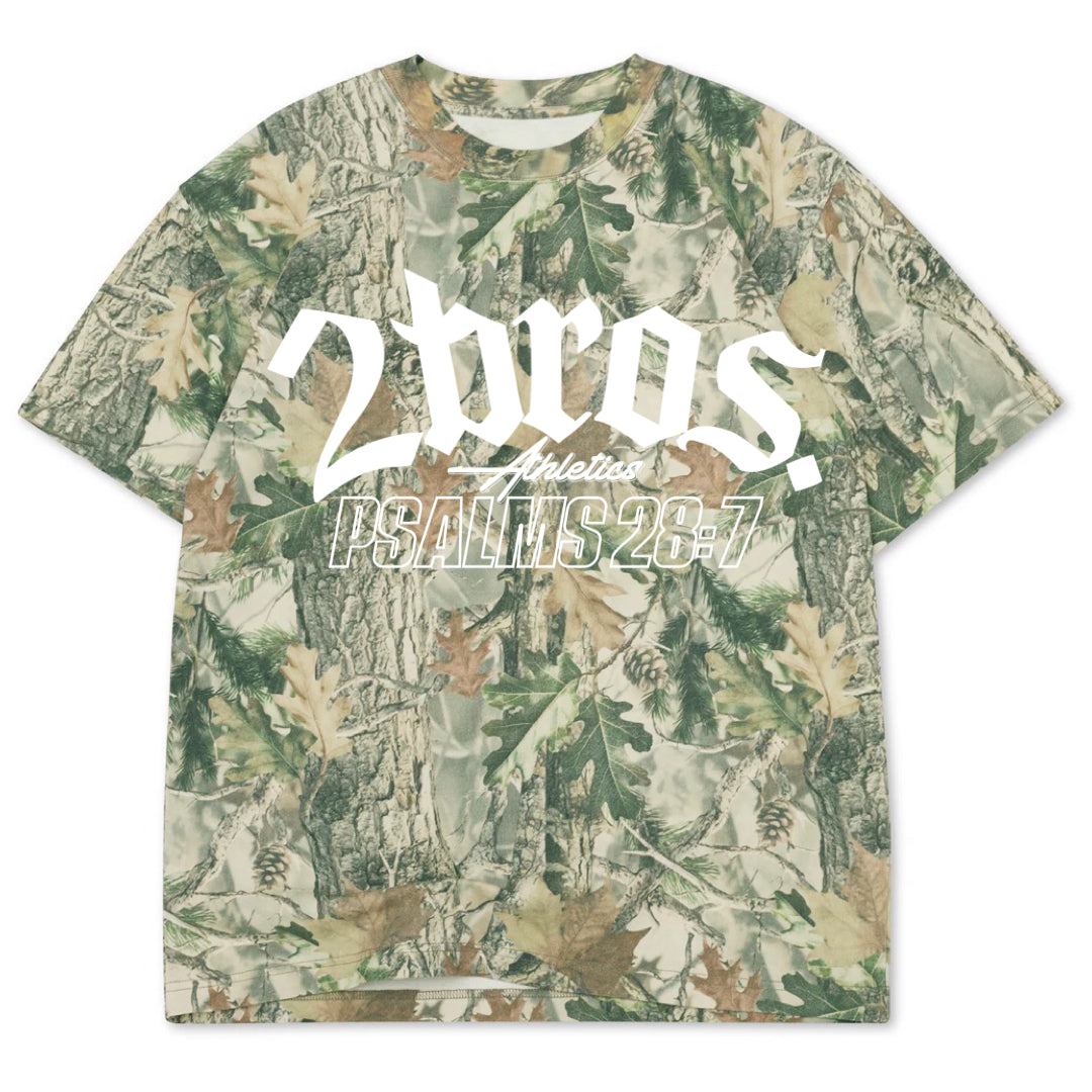 Oversized Psalms 28:7 Wood Camo Tee
